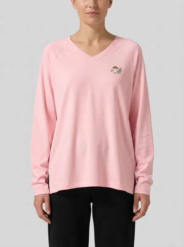 Women's Mushroom V-Neck Long-Sleeve Graphic T-Shirt