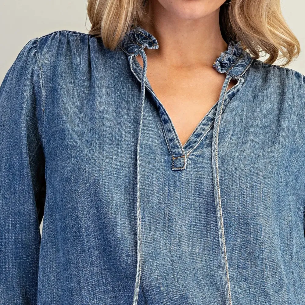Mineral Washed Ruffle Blouse