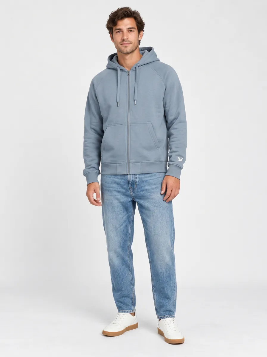 Men's Bird-Embroidered Raglan Full-Zip Hoodie & Jeans Set