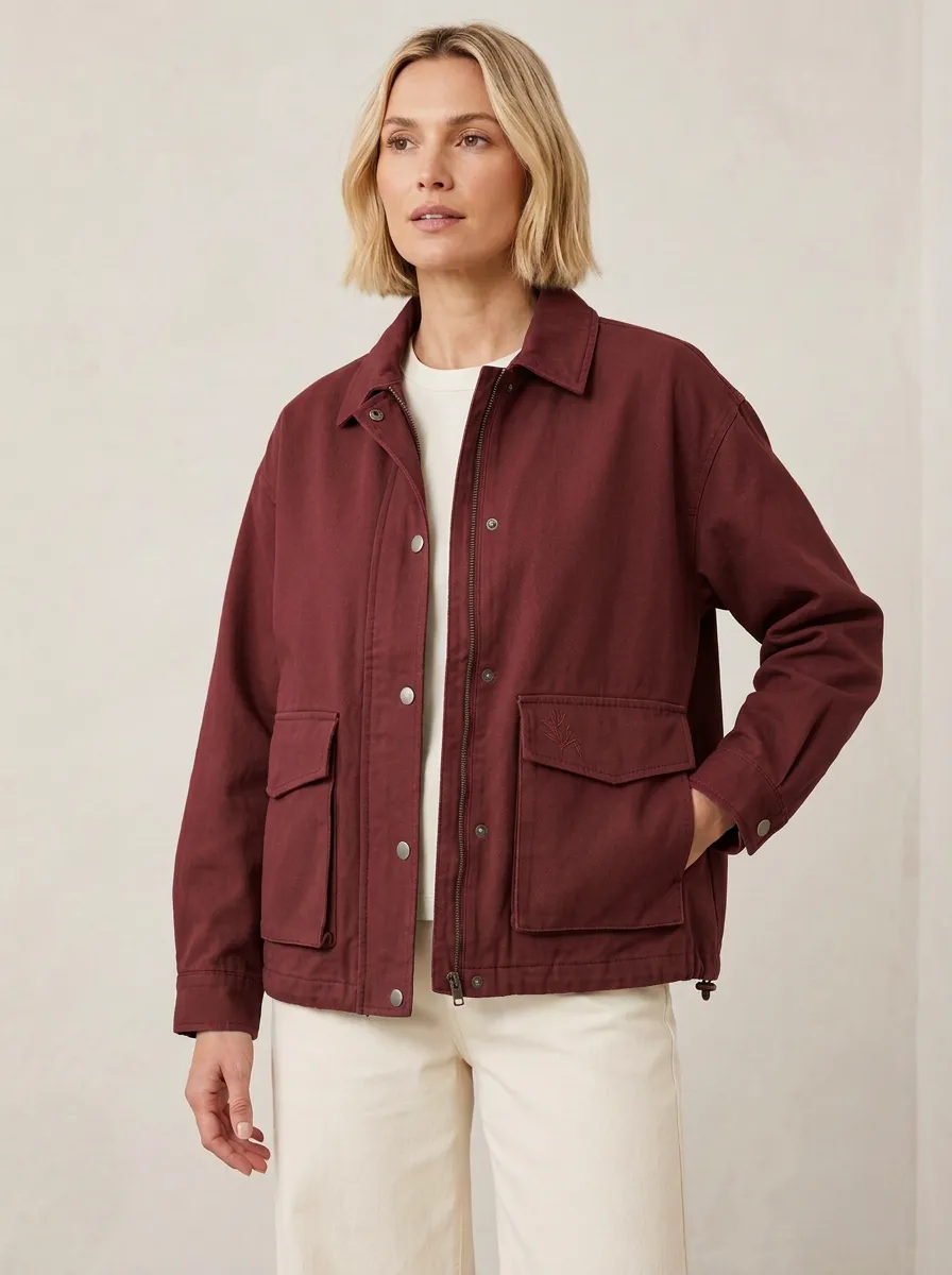 Women's Minimalist Botanical Embroidered Printed Jacket
