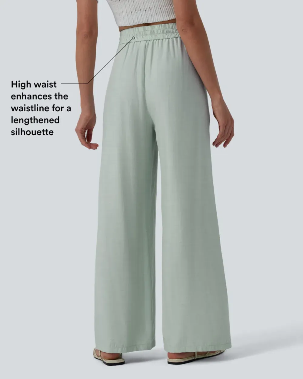 2026🔥High Waisted Drawstring Wide Leg Casual Linen-Blend Trousers with Pockets
