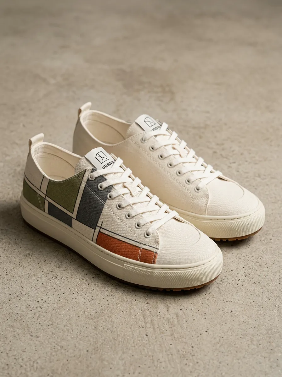 Textured Geometric Colorblock Canvas Sneakers