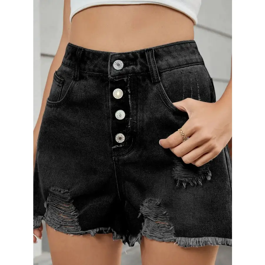 Soft Distressed Raw Hem Denim Shorts