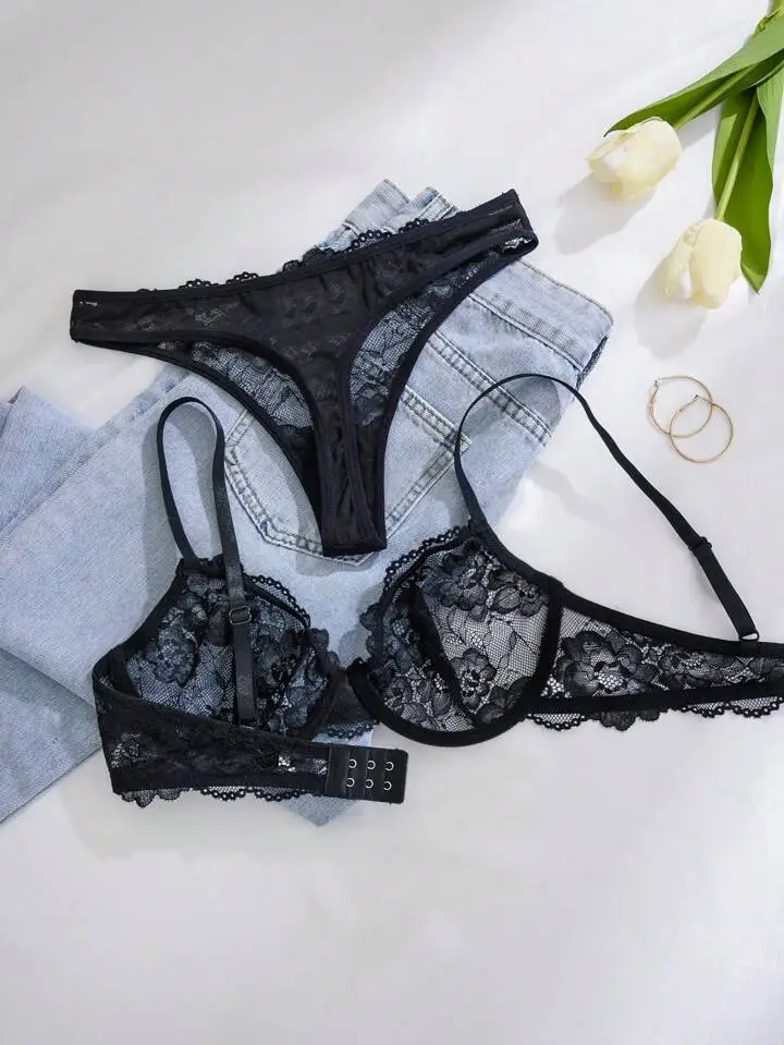 Delicate Lace Sheer Bra And Panty Set