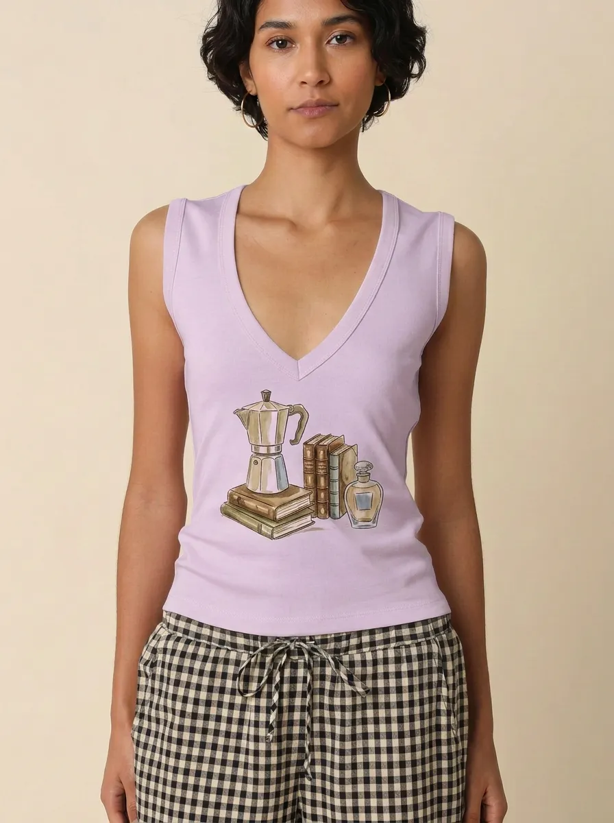 Women's Coffee Book Moka Pot Books Graphic Tank Top