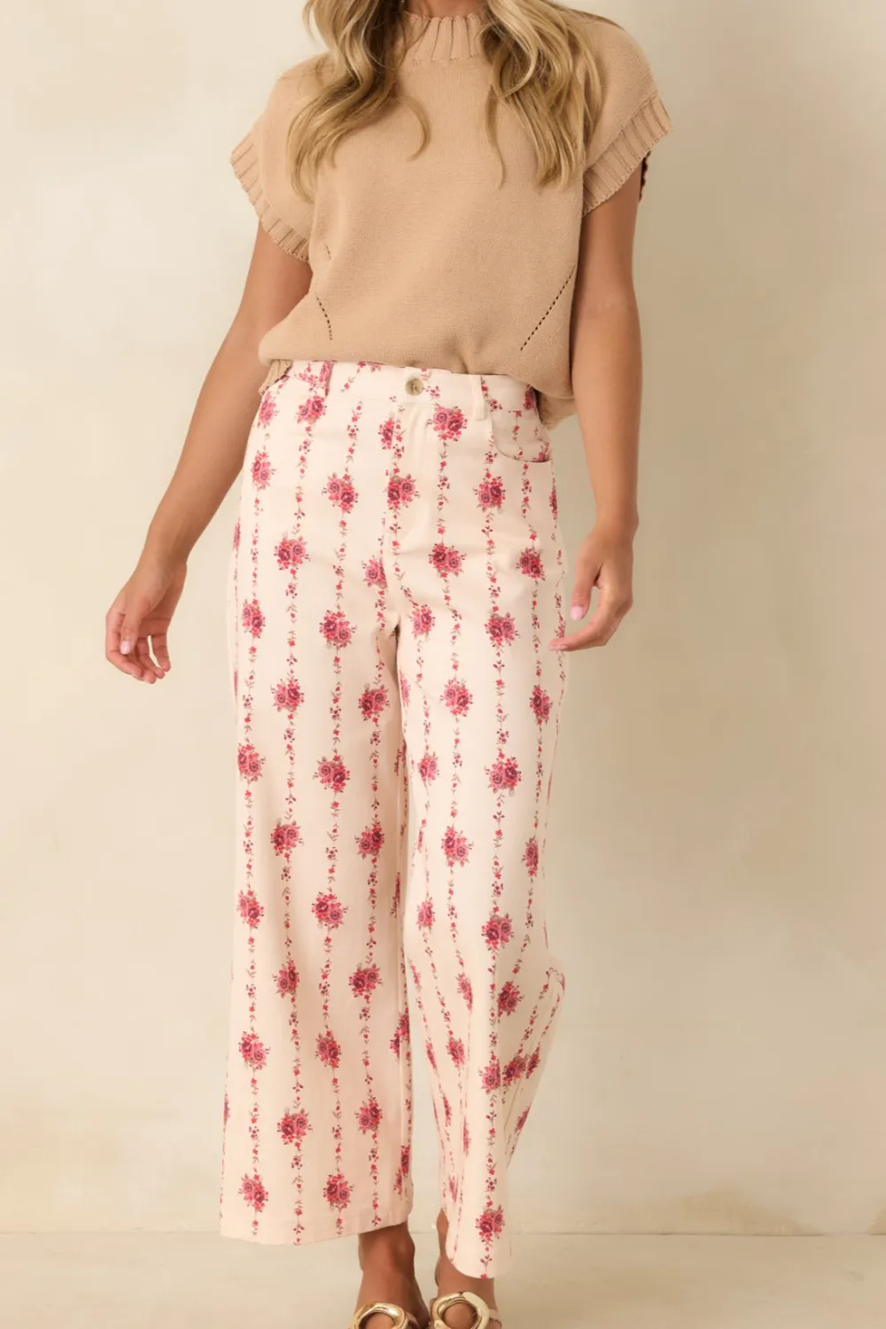 Trellis Floral Cotton Wide Leg Pants