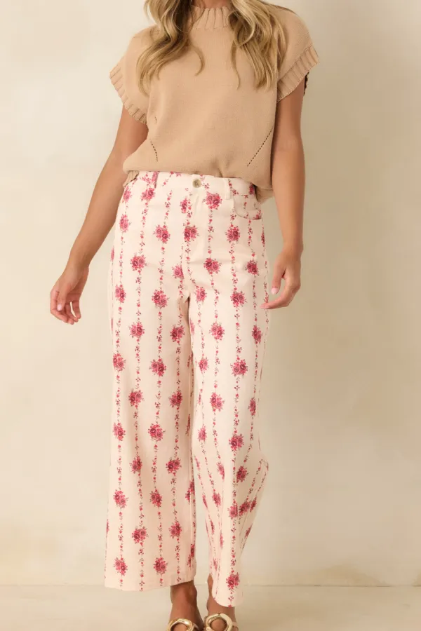 Trellis Floral Cotton Wide Leg Pants