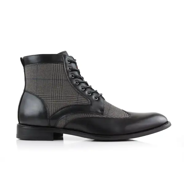 Faux-Leather Wingtip Lace-Up Brogue Boots