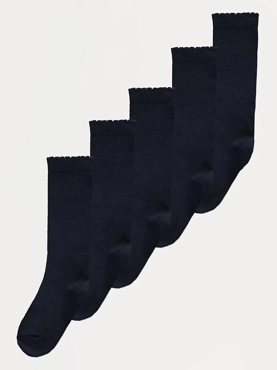 Navy Cotton Rich Knee High Socks 5 Pack
