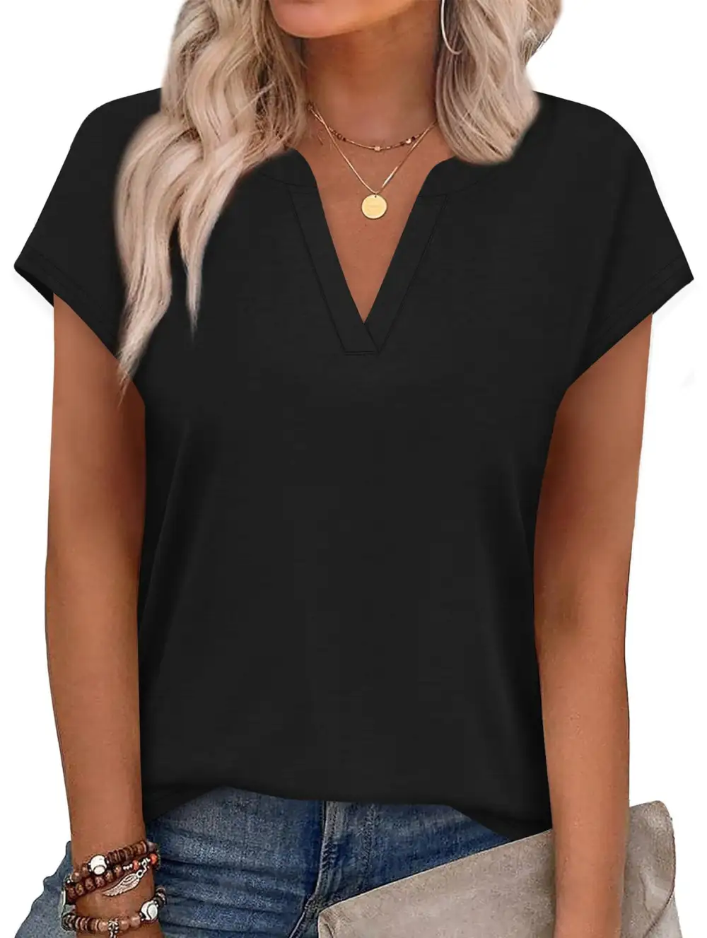 Textured V-Neck Short Sleeve Top