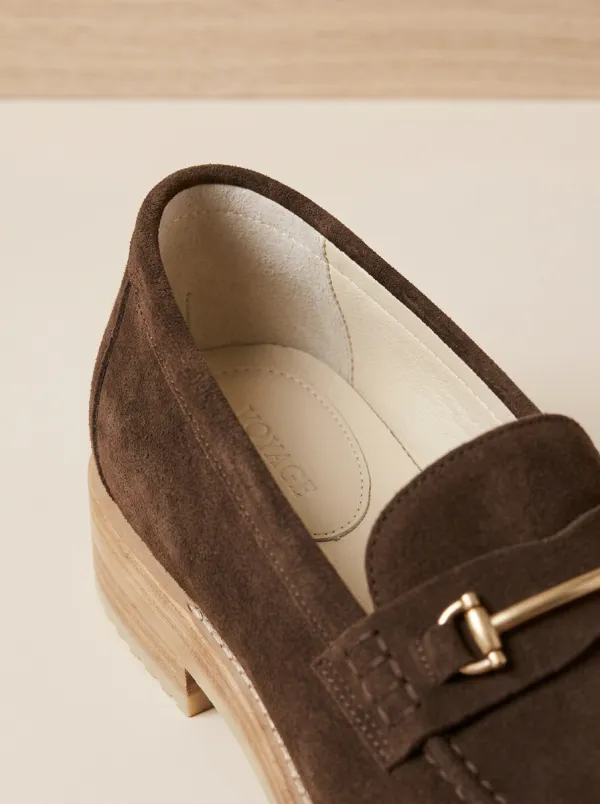 Women's Metal Detail Suede Wood Sole Loafers