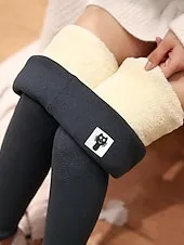 Women's Fleece Lined Leggings Leggings Cozy Fleece Lined Fashion Comfort Full Length High Waist Letter Patchwork Thermal Warm Soft Breathable Micro-elastic Casual Daily Outdoor Black Gray Fall Winter