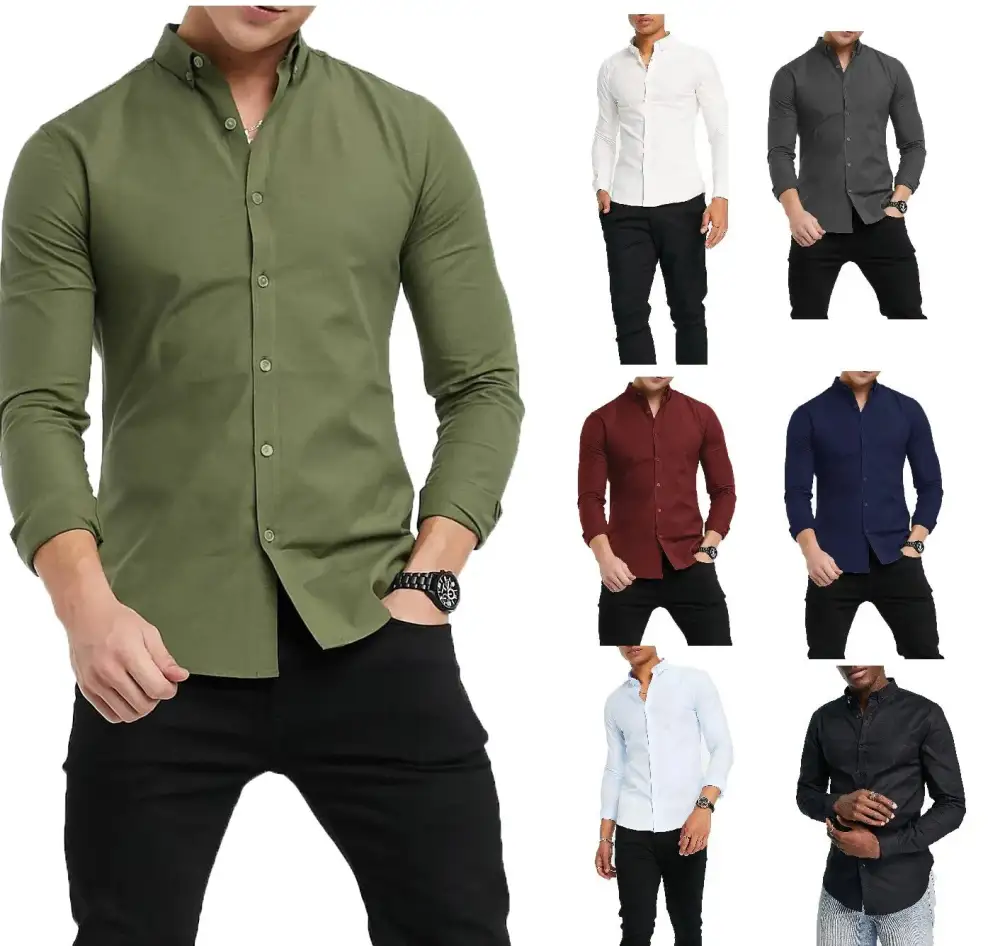 Refined Button Down Long Sleeve Slim Fit Dress Shirt