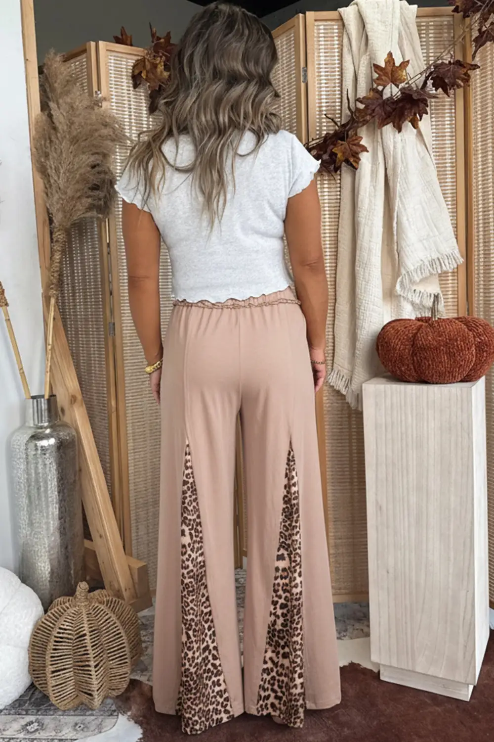 Wash Leopard Patchwork Wide Leg Trousers