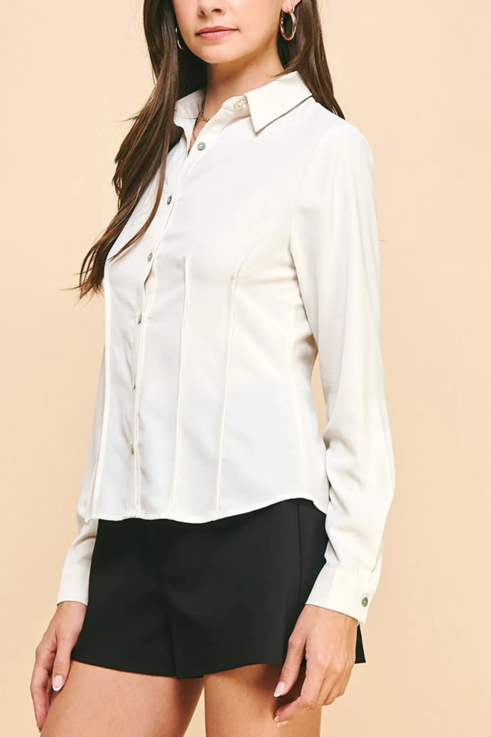 Button Collar Pintuck Blouse