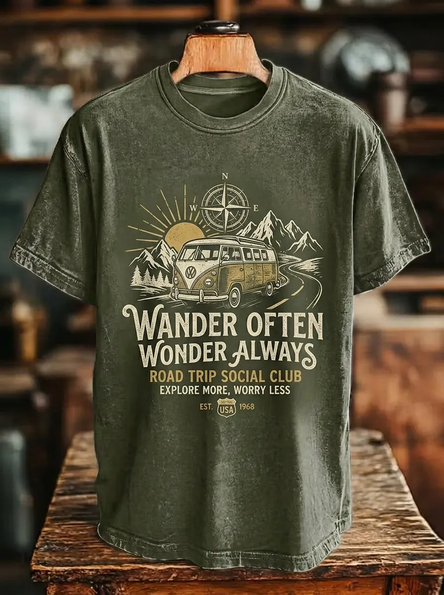Unisex Wander Often Camper Van Mountain Printed T-shirt