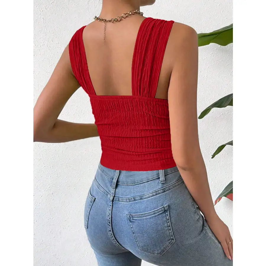Textured Square Neck Wide Strap Tank