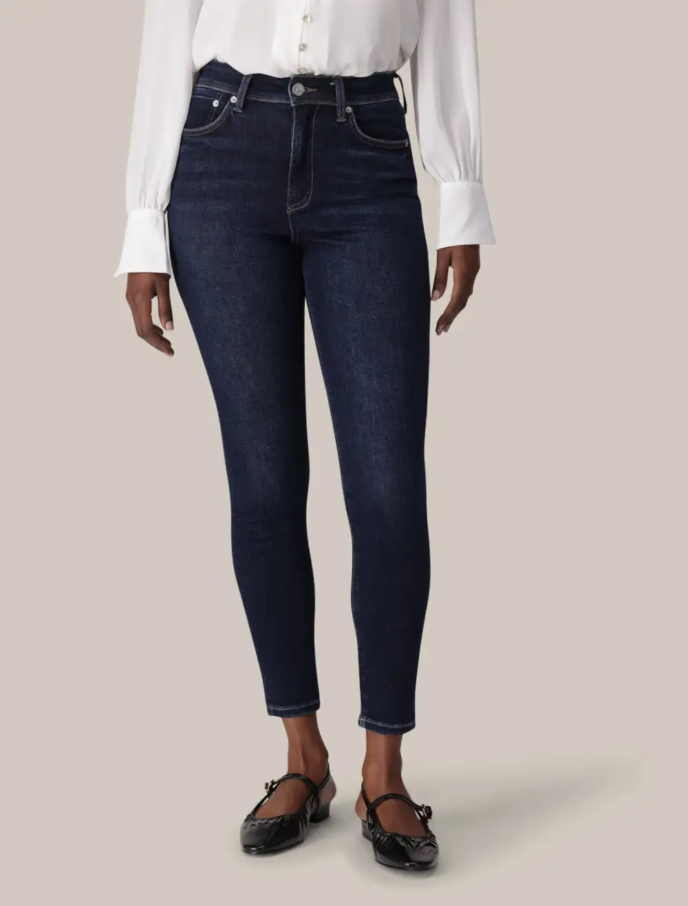 Dark Wash Mid-Rise Cropped Skinny Jeans