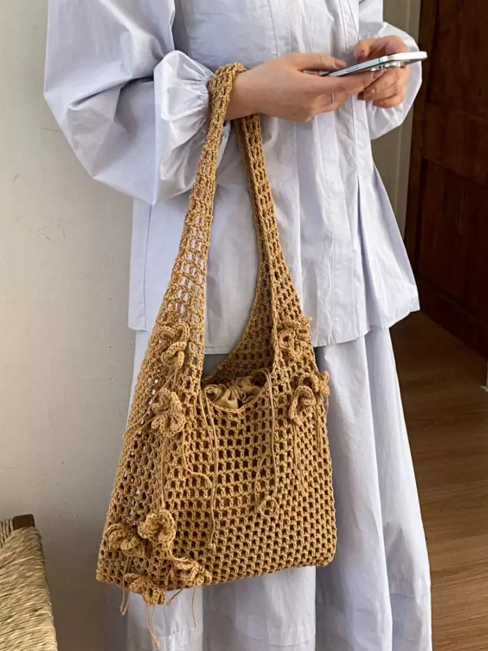 Women's Crochet Flower Hobo Shoulder Bag