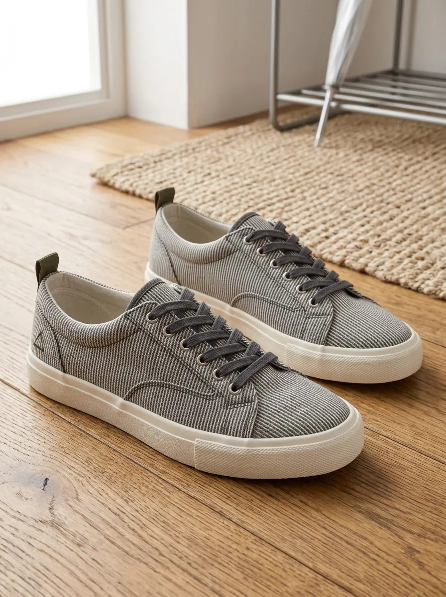 Men's Casual Minimalist Grey Pinstripe Printed Canvas Shoes