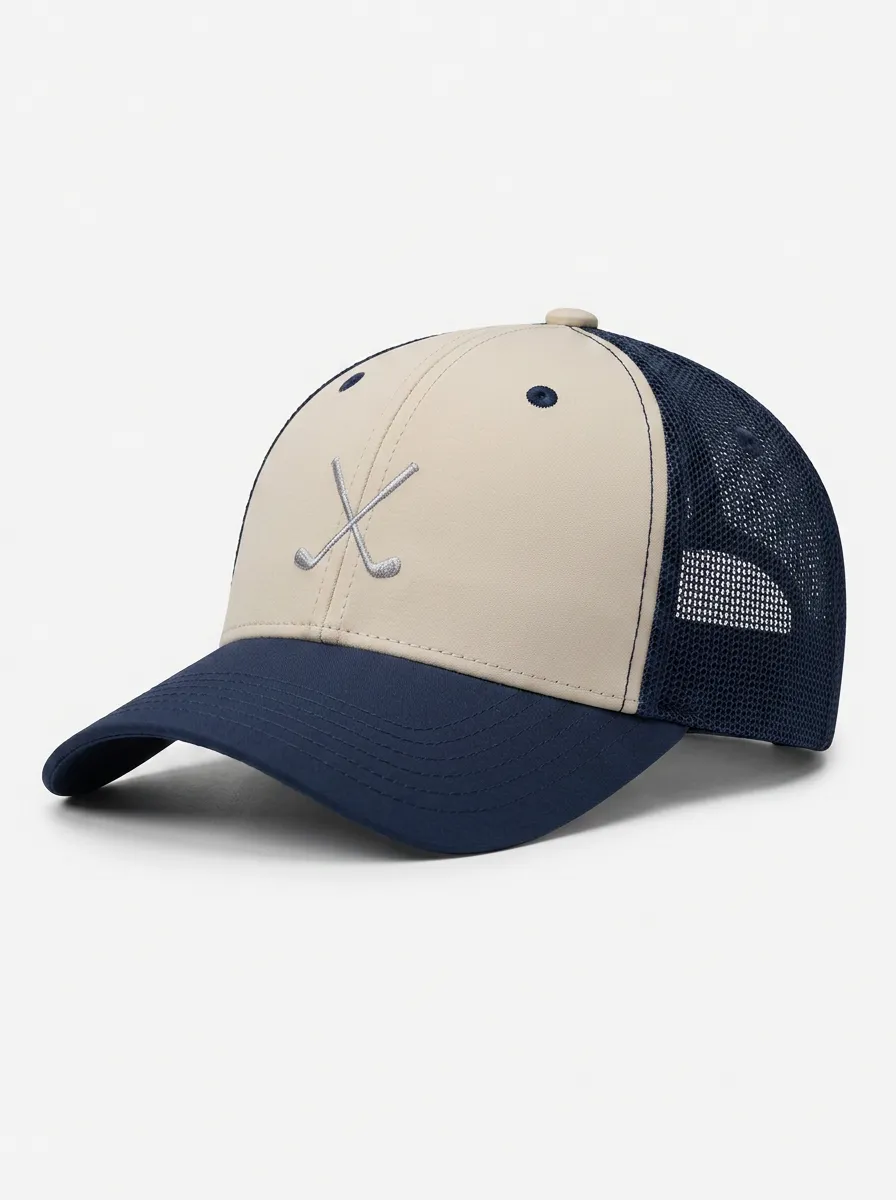Unisex Classic Golf Lover Crossed Clubs Embroidered Mesh Trucker Cap