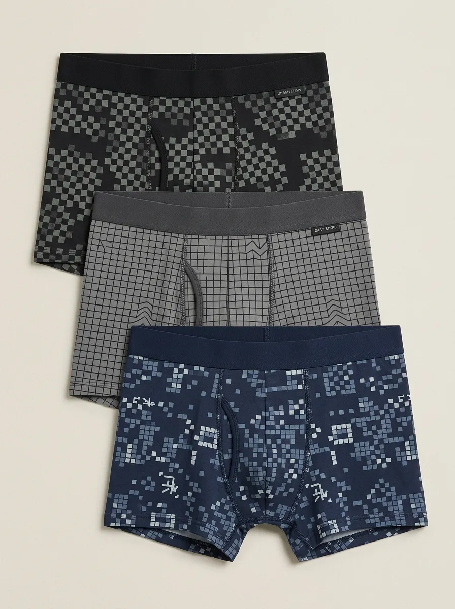 Grid Pixel Geometric Boxer Brief Set