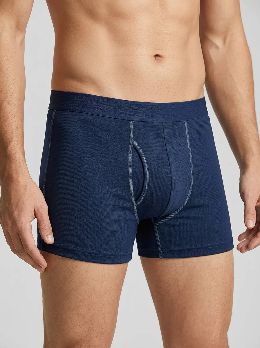 Men's Navy Blue Solid Color Stitched Boxer Briefs