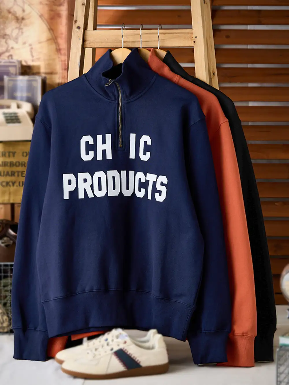 Heavyweight Half-Zip Embroidered Stand-Collar Sweatshirt