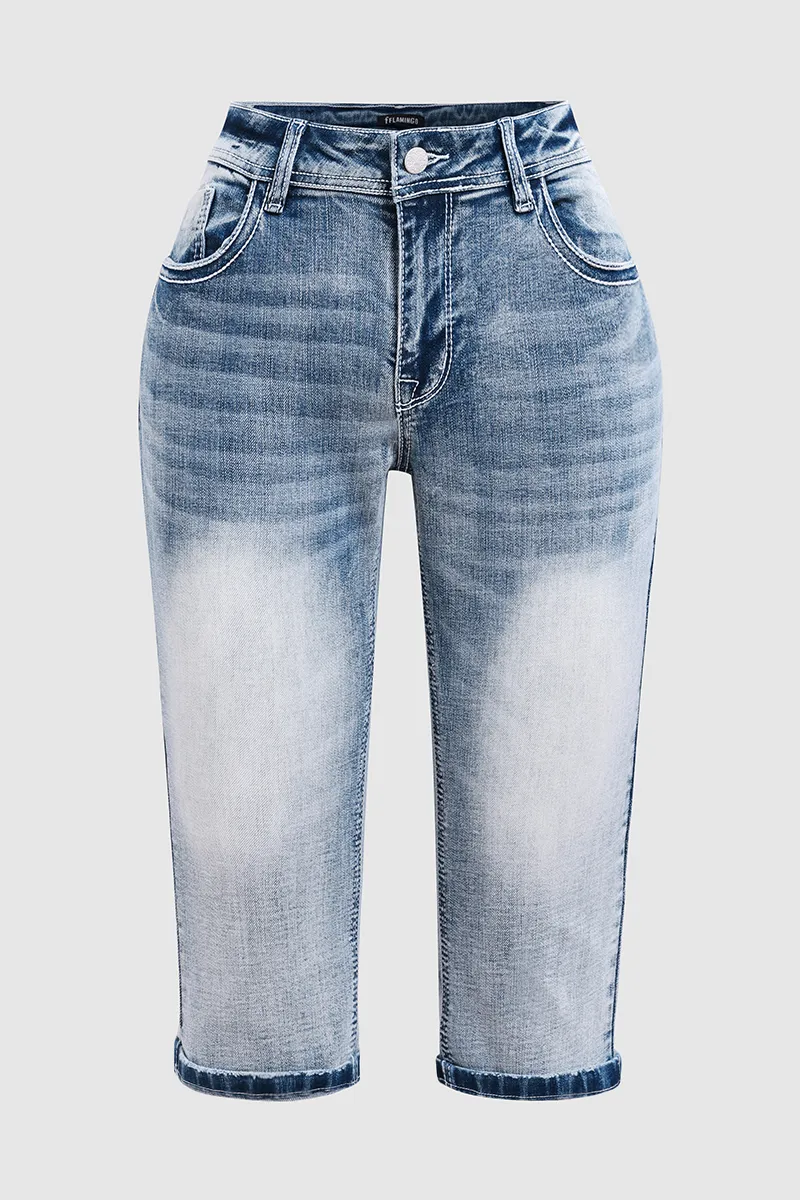 Ripped Low Waist Capris Jeans