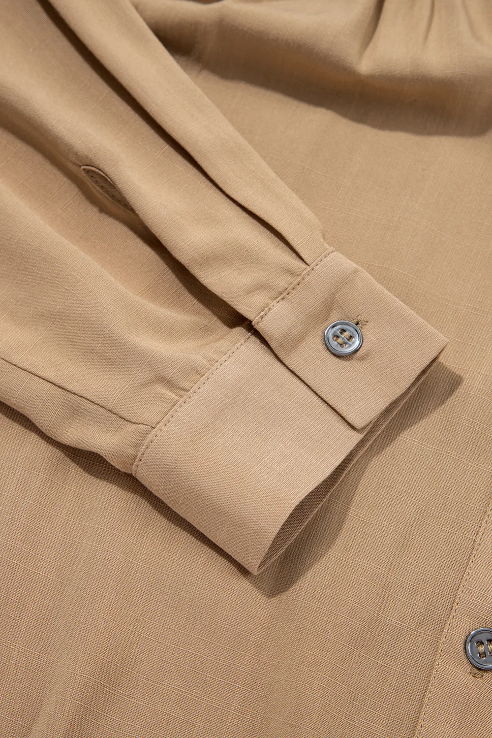 Light Beige Waffle Patchwork Button Shirt
