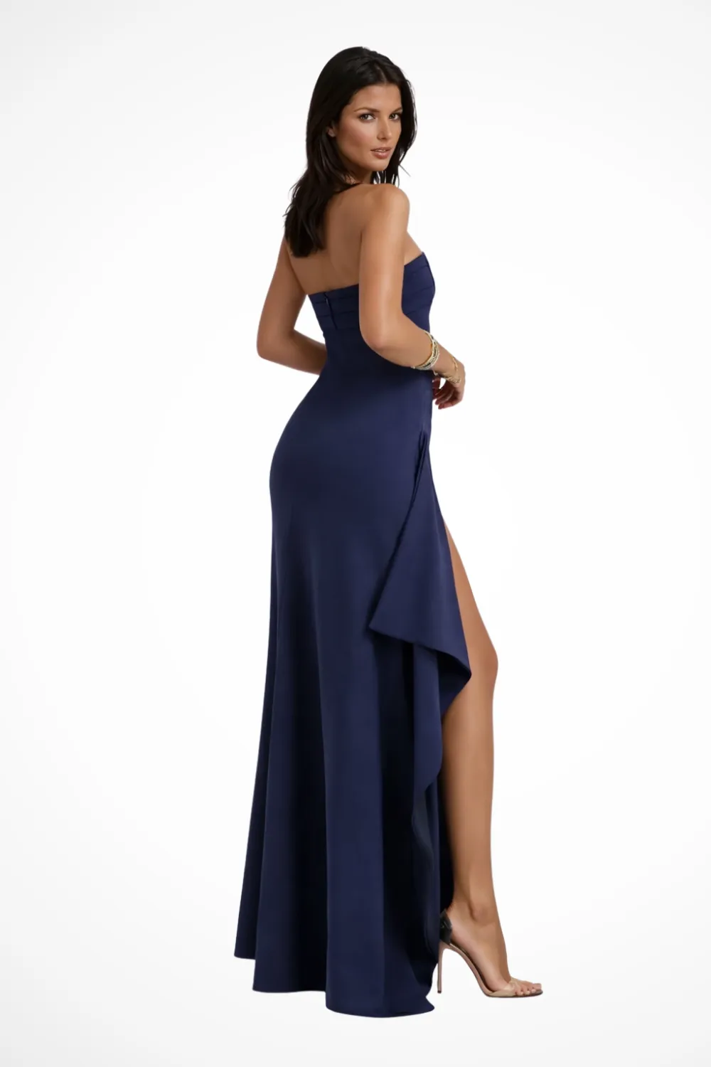  Strapless Side Slit Maxi Dress