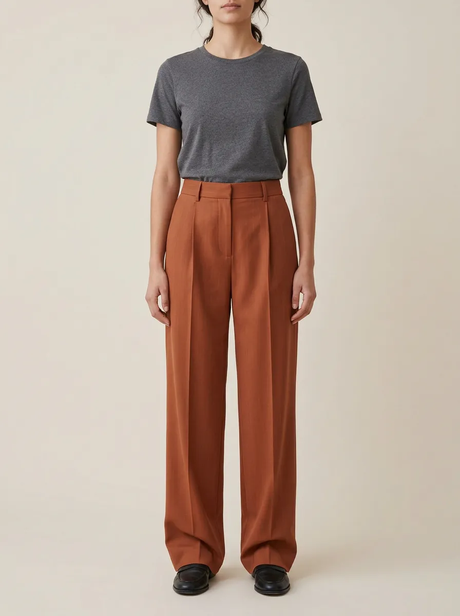 Casual Pleated High Rise Wide Leg Pants
