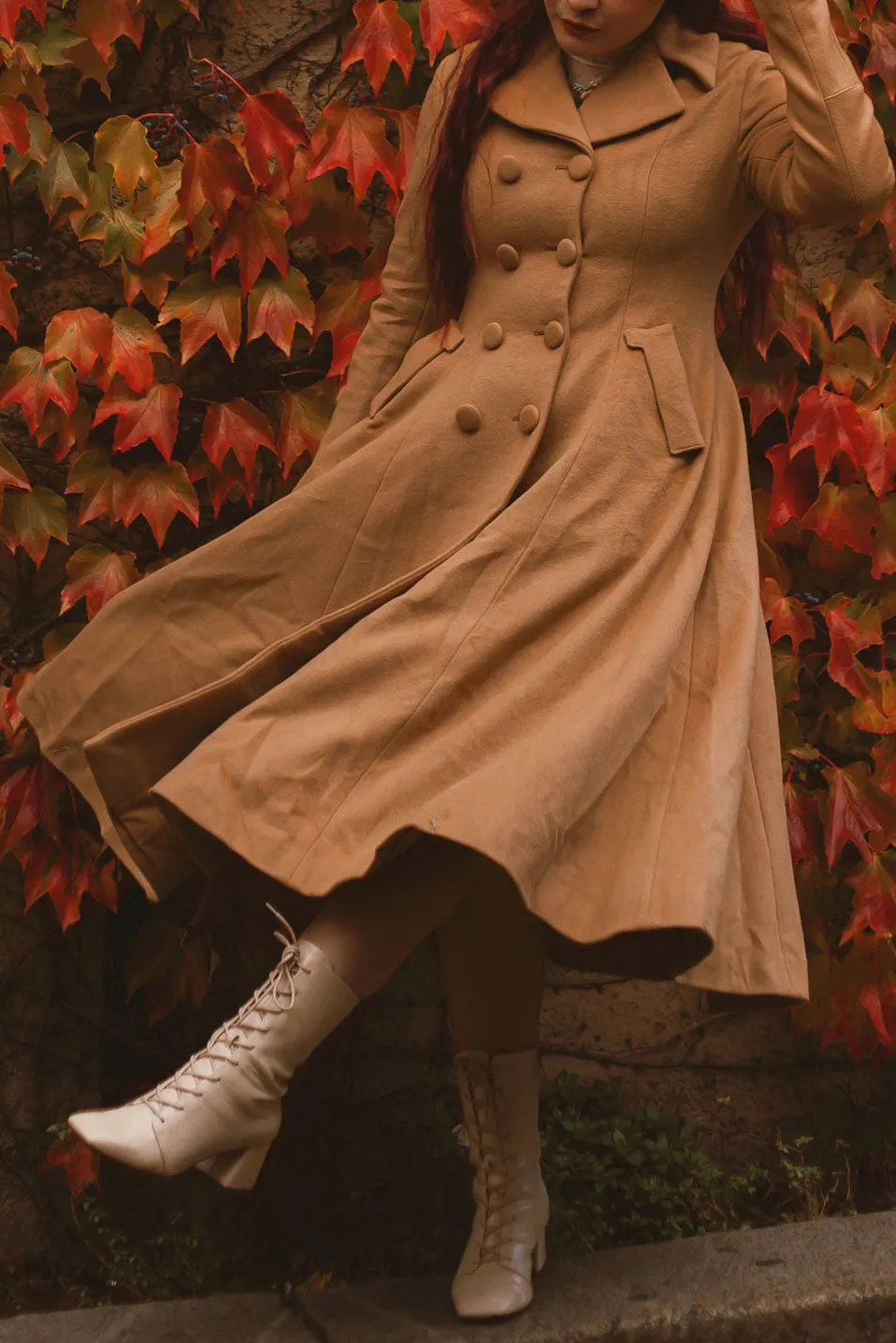 Contemporary Wool Blend Fit and Flare Double Breasted Pocketed Button Front Coat