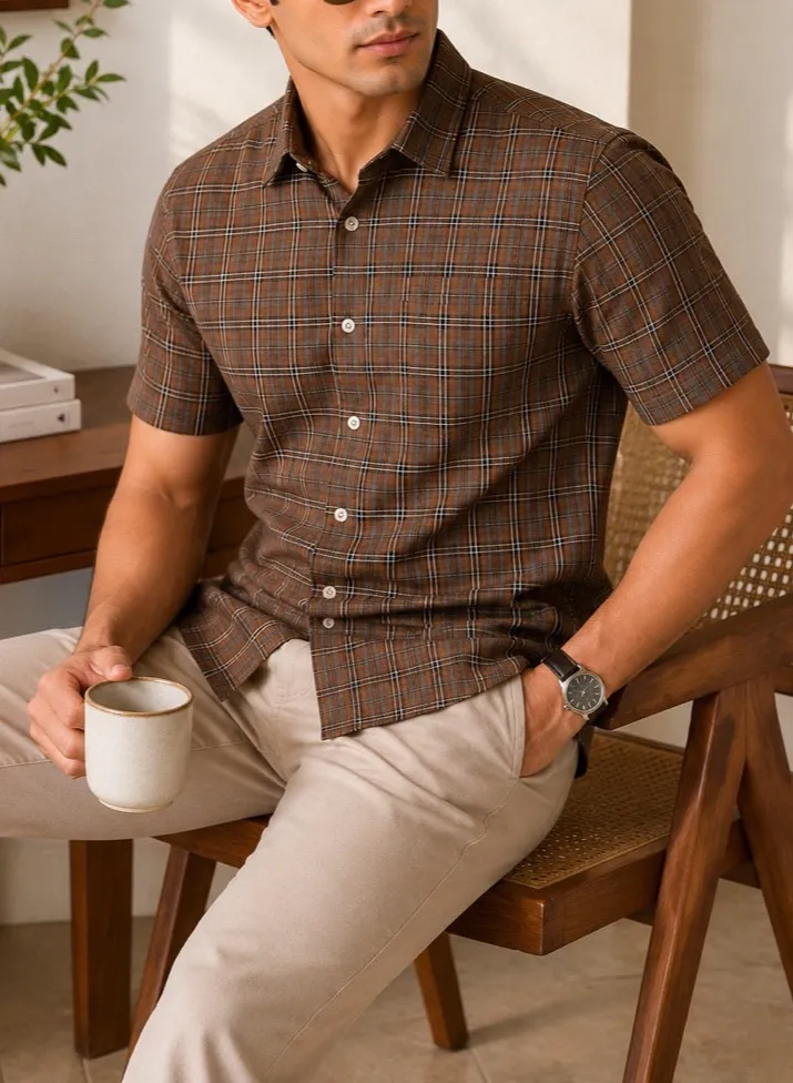 Weekend Windowpane Check Checked Regular Fit Men's Formal Shirt