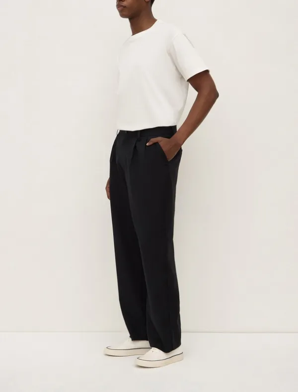 Black Wool Pleated Trousers