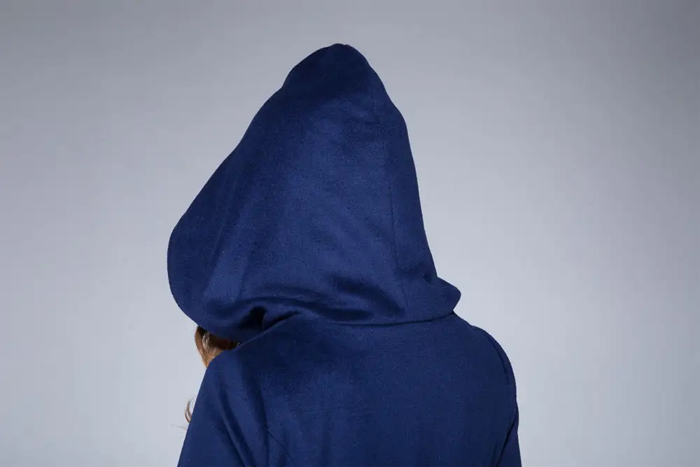 Wool Blend Fit and Flare Hooded Lantern Sleeve Pocketed Short Coat