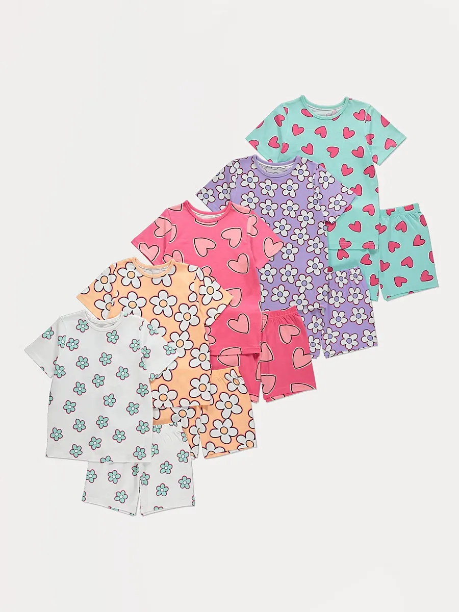 Daisy Hearts Short Pyjamas 5 Pack