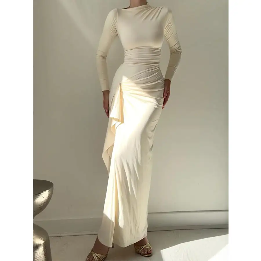 Soft Ruched Long Sleeve Maxi Dress