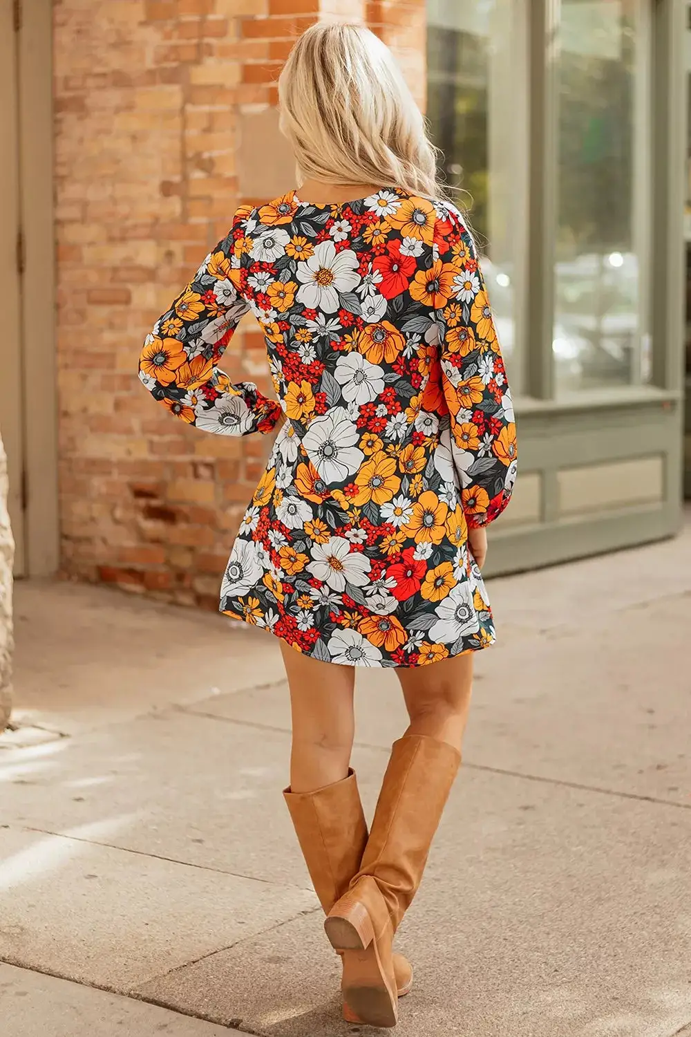 V Neck Floral Mini Dress