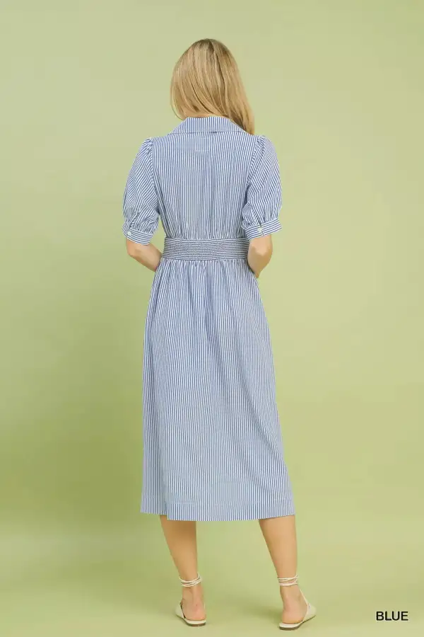 Striped Smocked Midi Dress