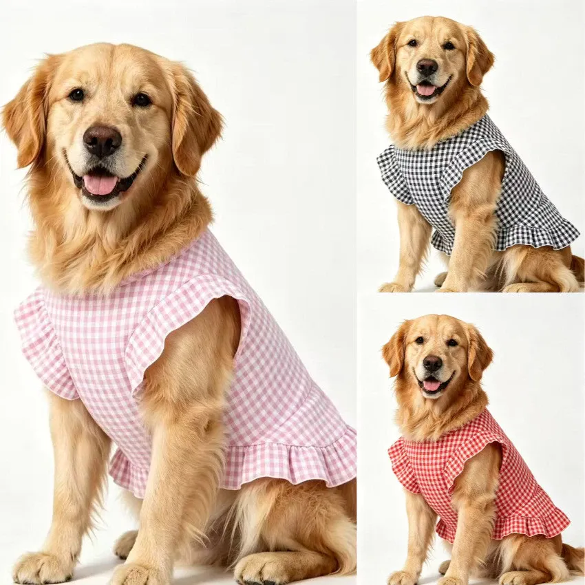 Pet Plaid Princess Vest Dress for Medium Large Dogs Golden Retriever Labrador Samoyed Lightweight Breathable Summer Dog