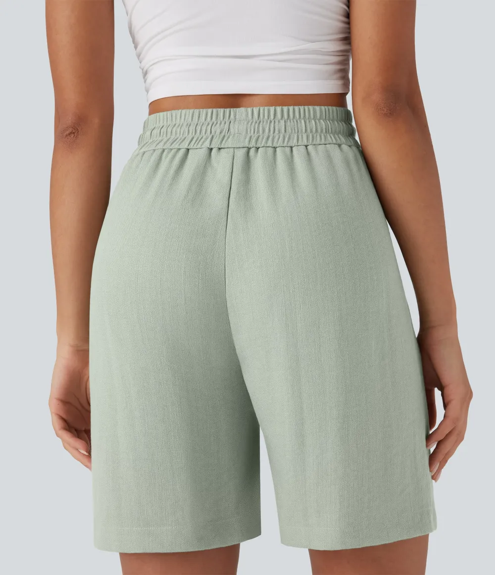 2026🔥High Waisted Drawstring Casual Linen-Feel Shorts with Pockets