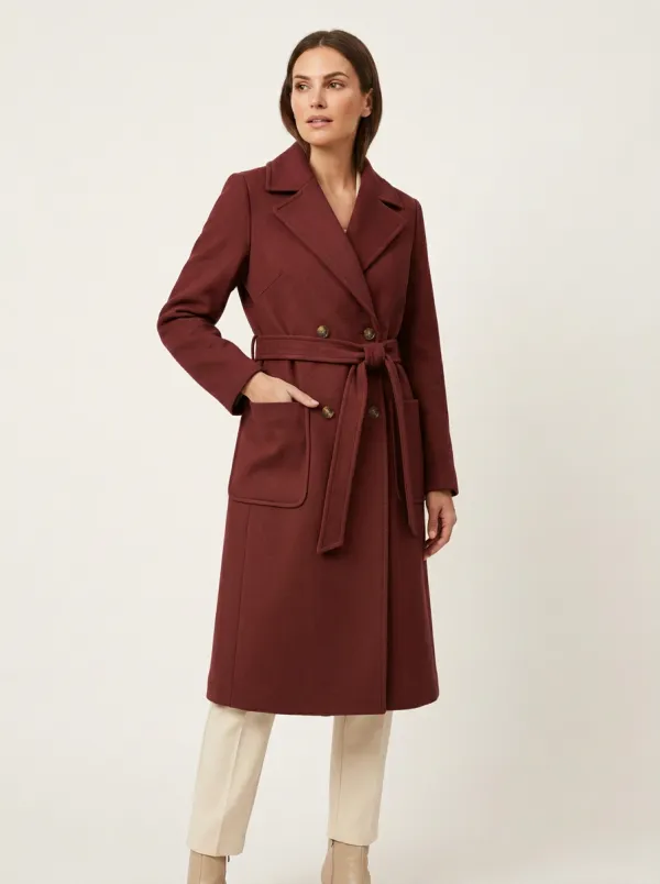 Women's Camel Classic Double-Breasted Belted Wool Coat