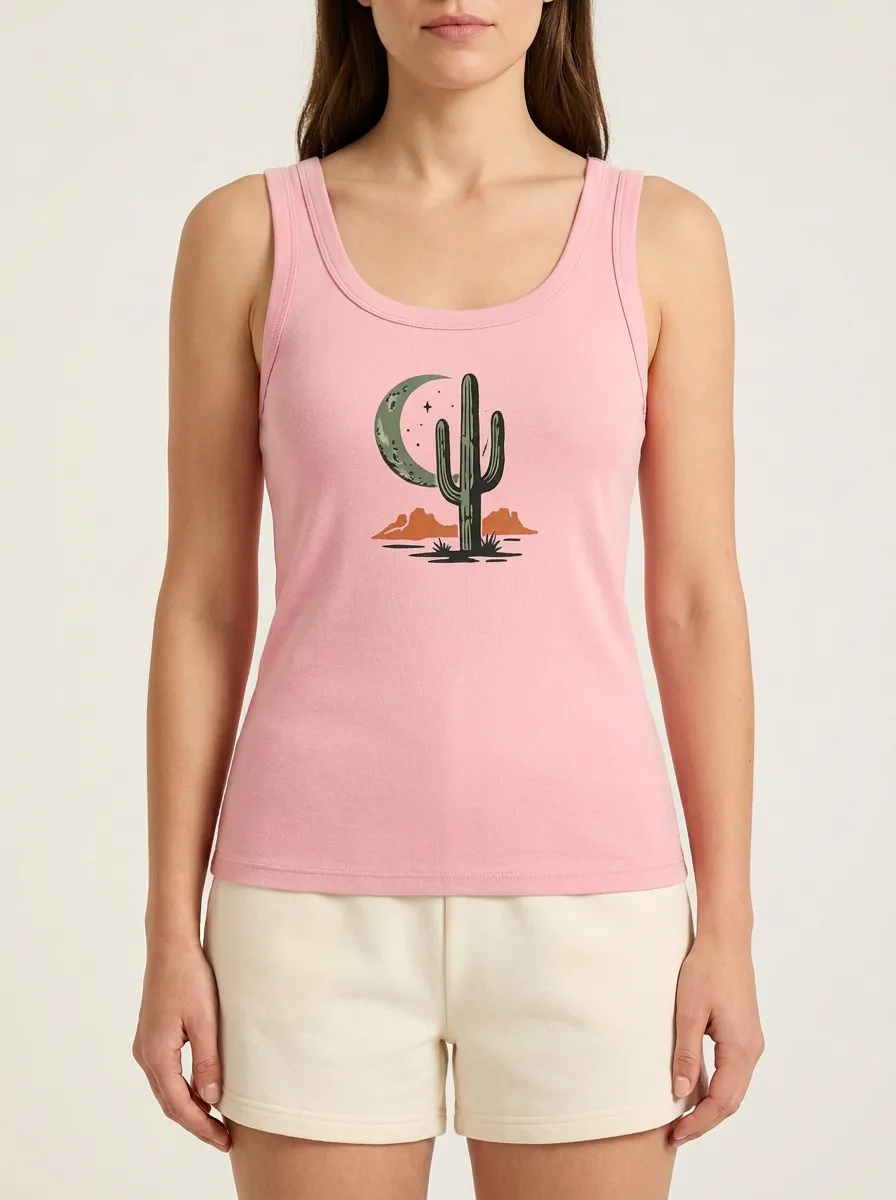 Rustic Cactus Moon Built-In Bra Tank Top