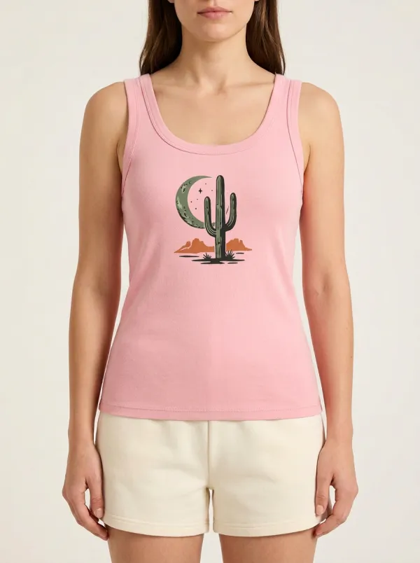 Rustic Cactus Moon Built-In Bra Tank Top