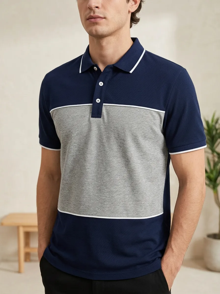 Men's Modern Comfort Colorblock Printed Polo Shirt