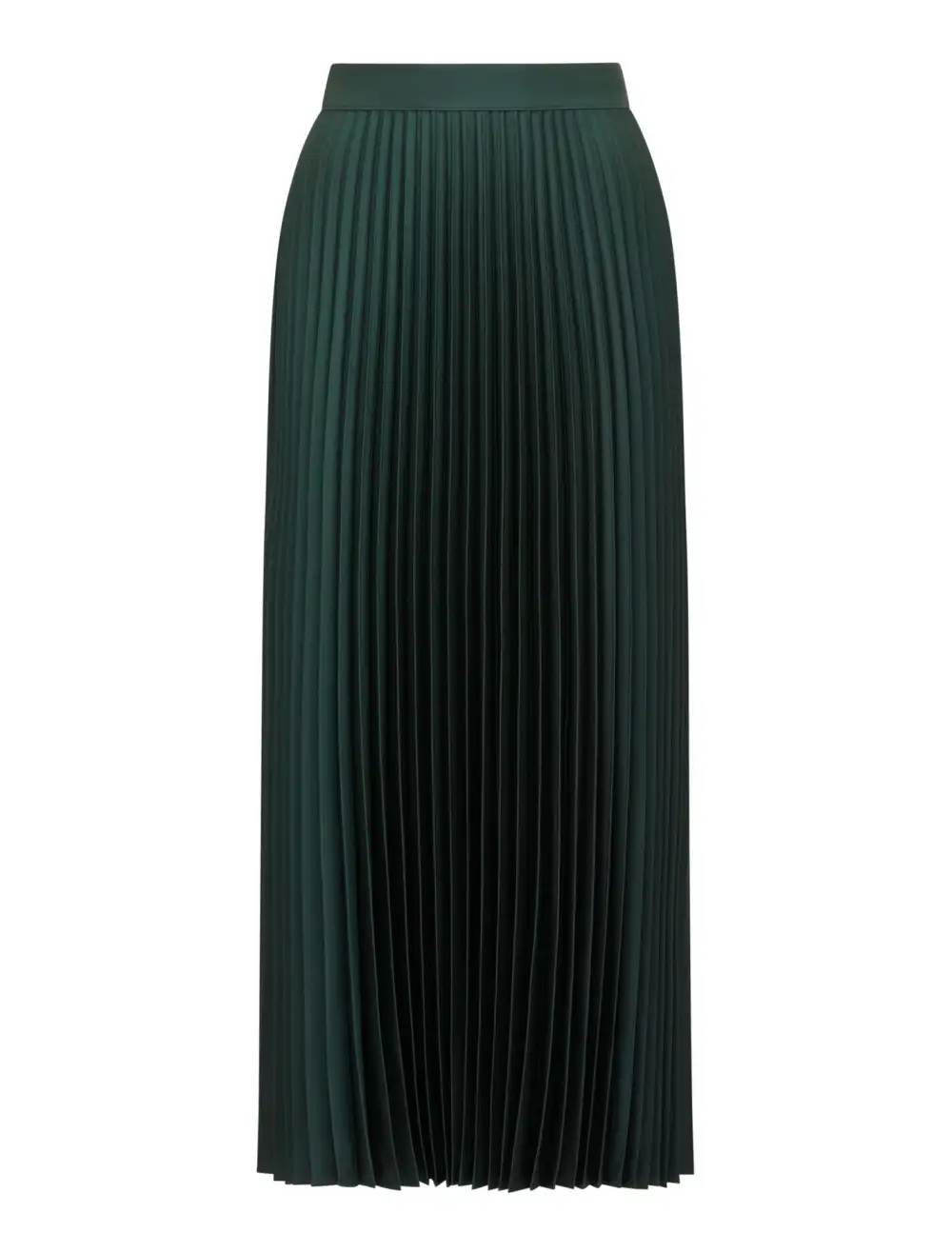 Dark Green Satin Pleated Midi Skirt