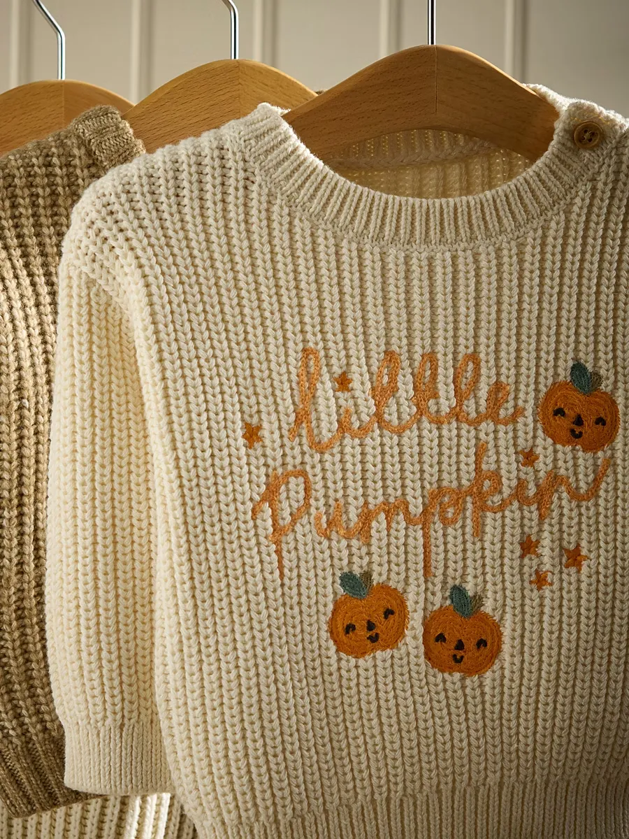 Cream Little Pumpkin Embroidered Knitted Jumper