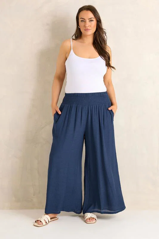Navy Blue Wide Leg Trouser detail 1