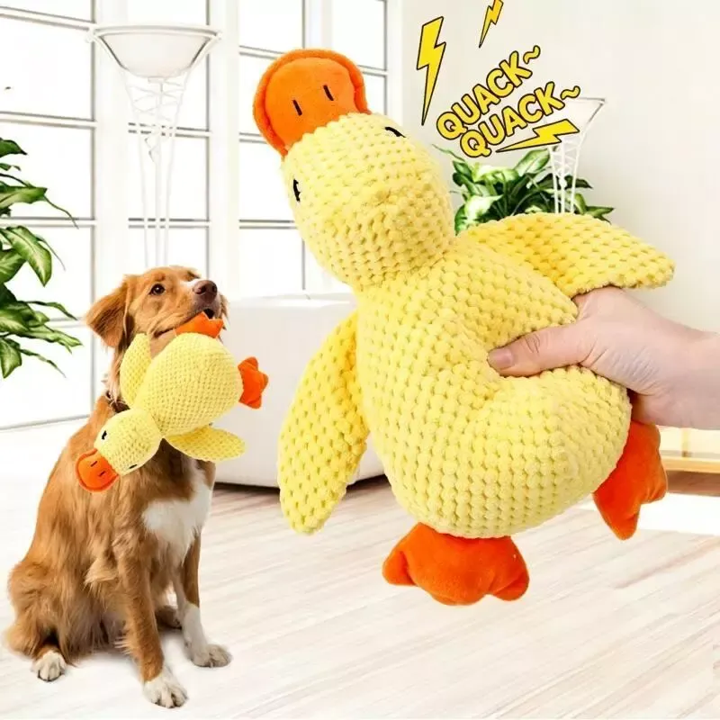 Squeaky Plush Duck Dog Toy Pineapple Fabric Secure Stitching Cotton Filling Bite Resistant Anxiety Relief Teething Pet